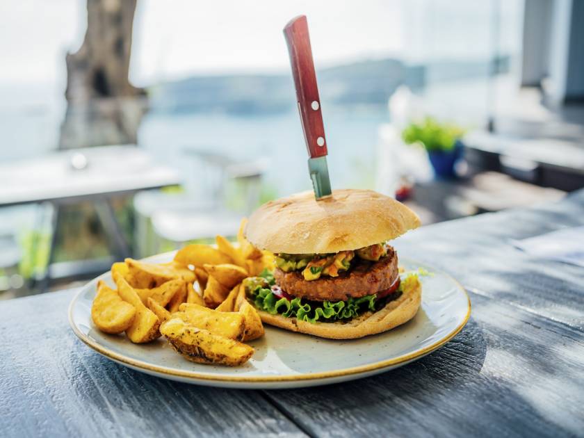 burger at restaurant in cambria, california 