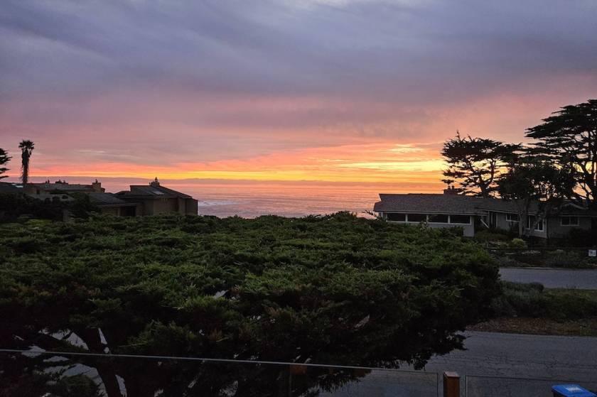 sunset from porch of Cambria, CA vacation rental